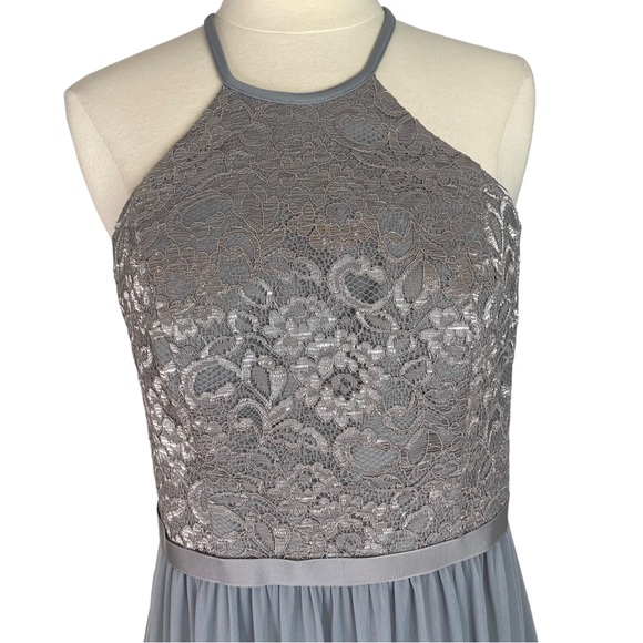 David's Bridal Silver Metallic Halter Lace Bridesmaid Dress Size 8